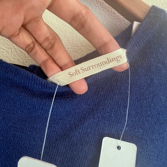 Soft Surroundings Blue Wool Blend Sweater Long Sleeve Pleated Ribbon Tie Size PM - Picture 5 of 8